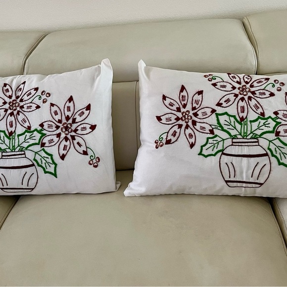 Festive Floral Embroidered Throw Pillows - Set of 2 18/25 Inches - Picture 1 of 11